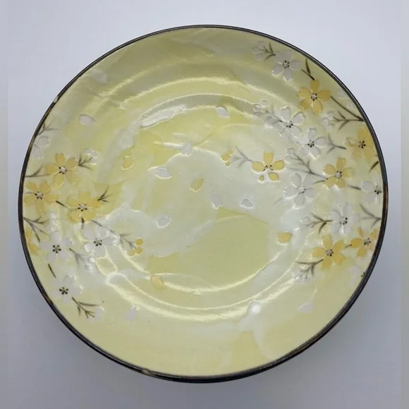 Ceramic Japanese Yellow White Cherry Blossom Soup Bowls 9in - Picture 2 of 9